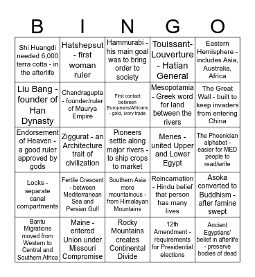 6th Social Studies Bingo Card