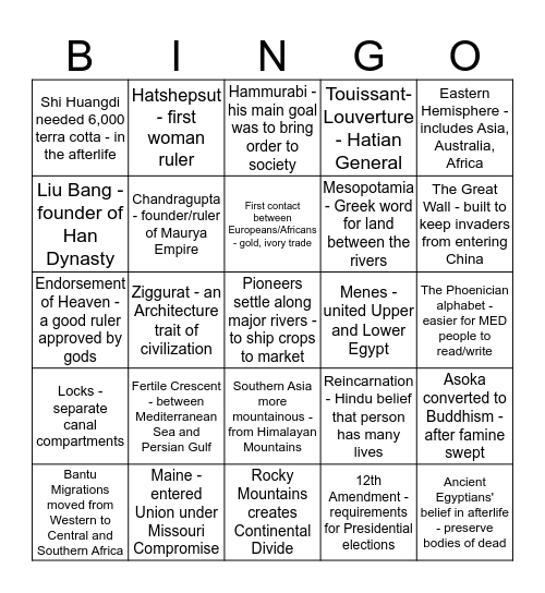 6th Social Studies Bingo Card