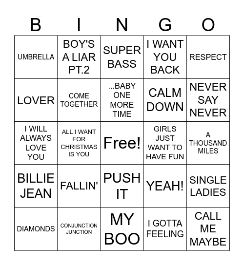 GUESS THE SONG BINGO Card