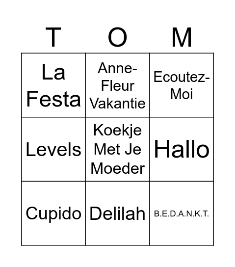 TOM 7 DISCO BINGO Card