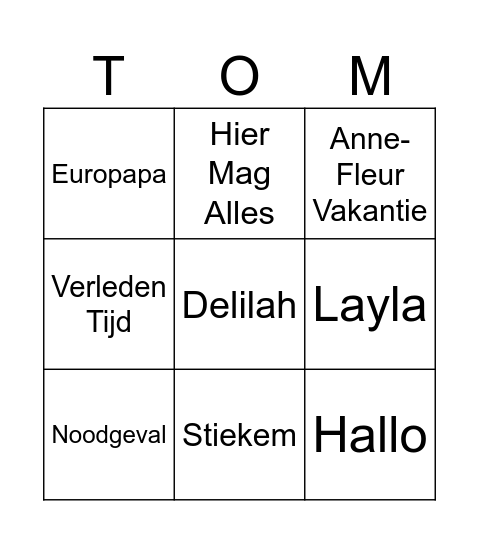 TOM 7 DISCO BINGO Card