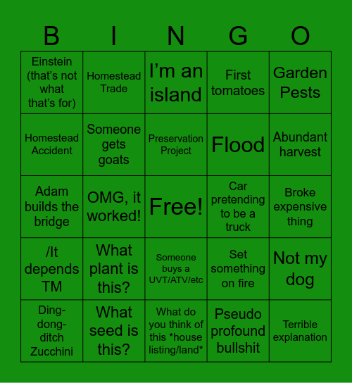Homestead BINGO V5 Bingo Card
