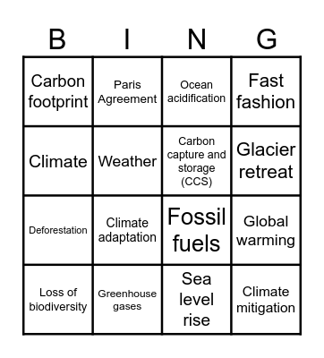 Climate change BINGO Card