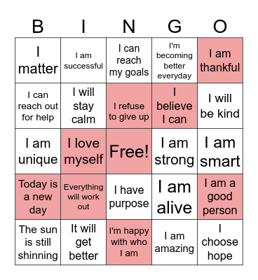 Self-Image Bingo Card