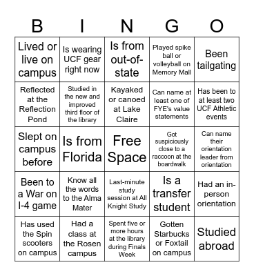 UCF Life Bingo Card
