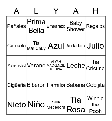 Lupita's Baby Shower  Bingo Card
