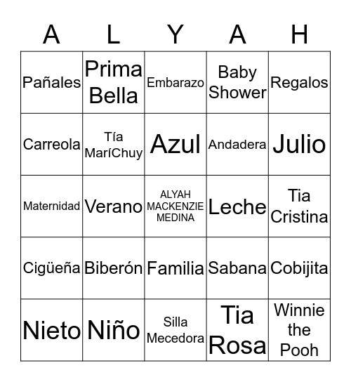 Lupita's Baby Shower  Bingo Card