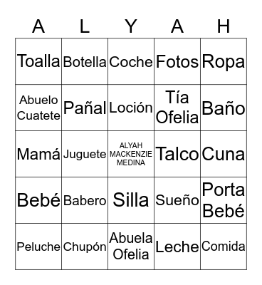 Lupita's Baby Shower  Bingo Card