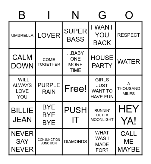 GUESS THE SONG BINGO Card