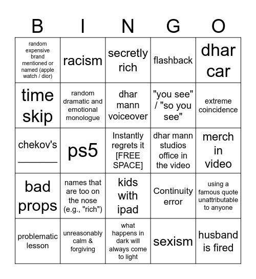 Dhar Mann Bingo v2 Bingo Card