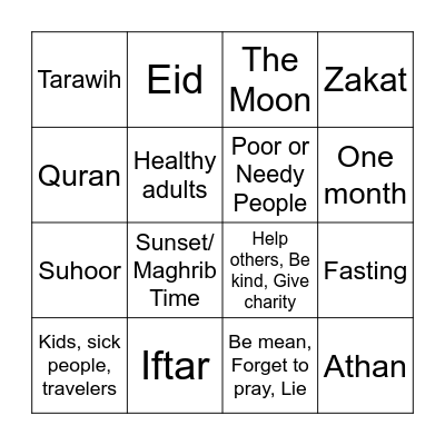 Ramadan Bingo Card