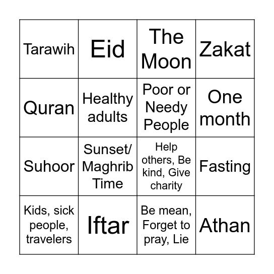 Ramadan Bingo Card