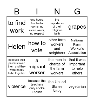 Cesar Chavez Day Bingo Card