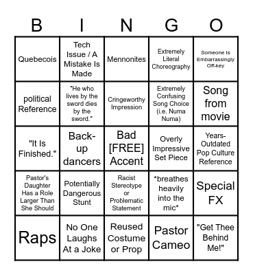 Church Of The Rock's Easter Play 2024: Murder On The Jerusalem Express Bingo Card