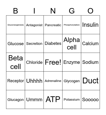 Pancreas Lecture Bingo Card