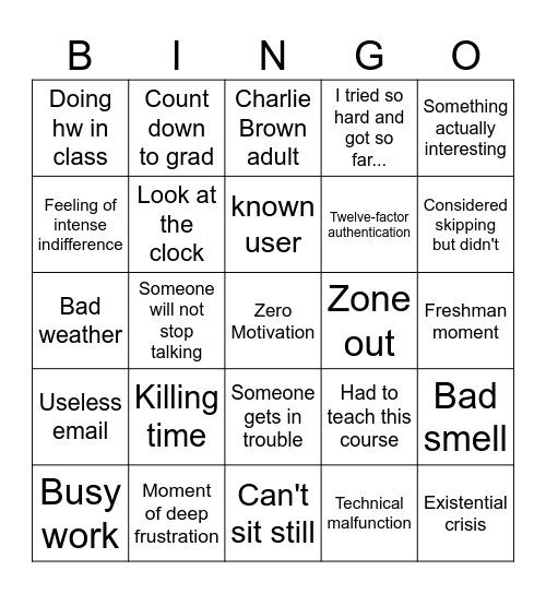 Senioritis Bingo Card