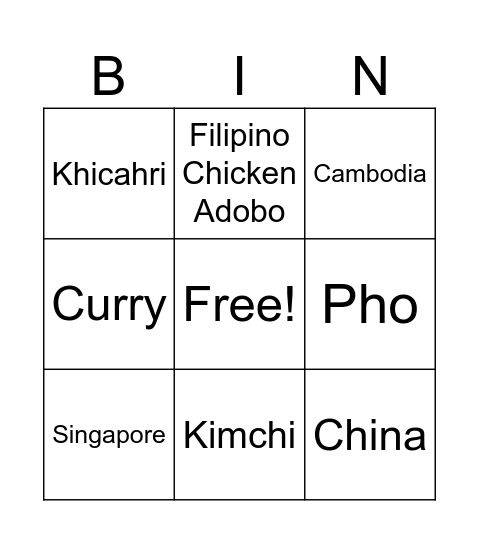 Asian American Pacific Islander Bingo Card