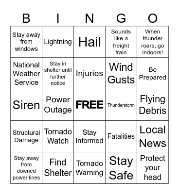SEVERE WEATHER AWARENESS Bingo Card