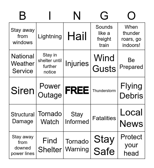 SEVERE WEATHER AWARENESS Bingo Card