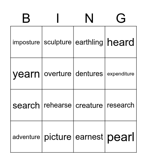 Evie Bingo Card