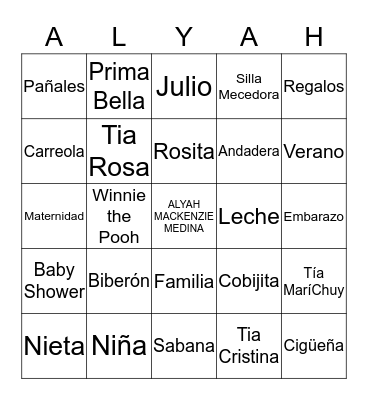 Lupita's Baby Shower  Bingo Card