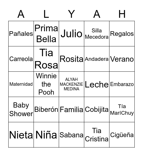 Lupita's Baby Shower  Bingo Card