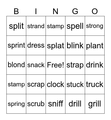Regular Word Bingo Card