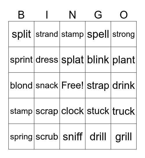 Regular Word Bingo Card