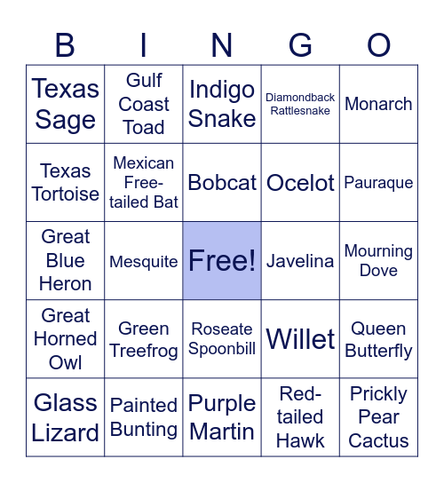Wildlife Bingo at the Delta! Bingo Card