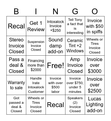 Breakers Bingo Card