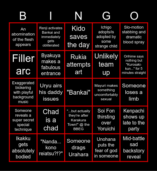 Bleach Bingo Card