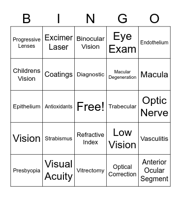 Optometry Bingo Card
