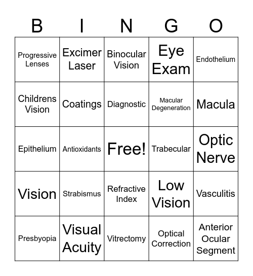 Optometry Bingo Card