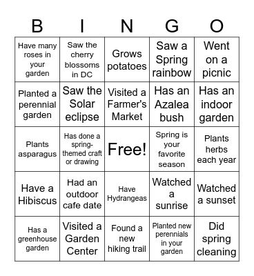 Spring - April Bingo Card
