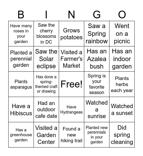 Spring - April Bingo Card