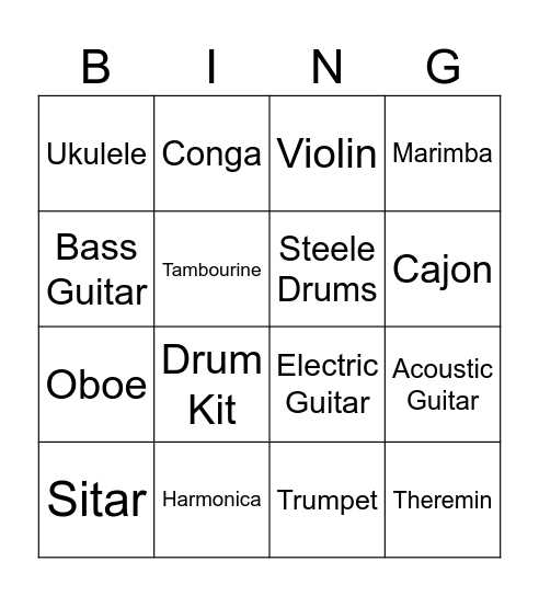 Instrument Bingo Card