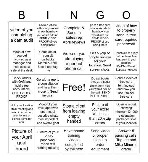 Manager April Black Out Bingo Card