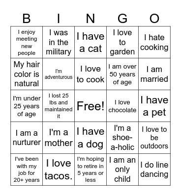 Getting to Know You Bingo Card