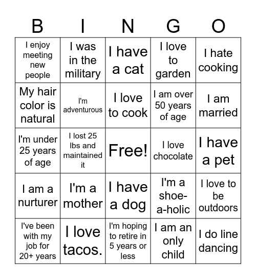 Getting to Know You Bingo Card