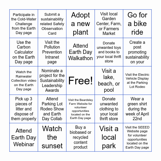 Earth Day Bingo Card