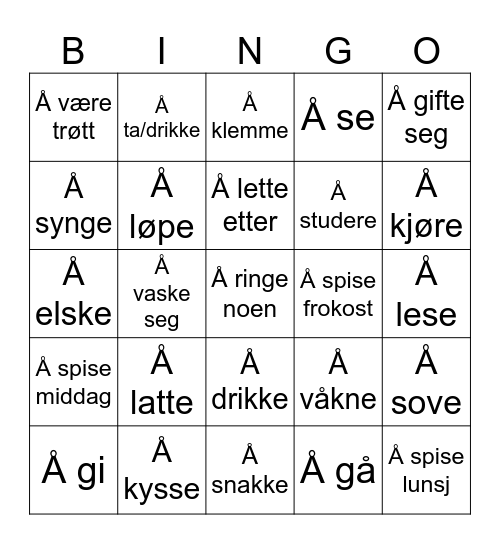 Spansk verb Bingo Card