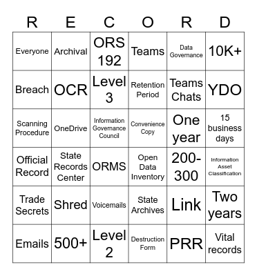 DEQ Records & Information Bingo Card