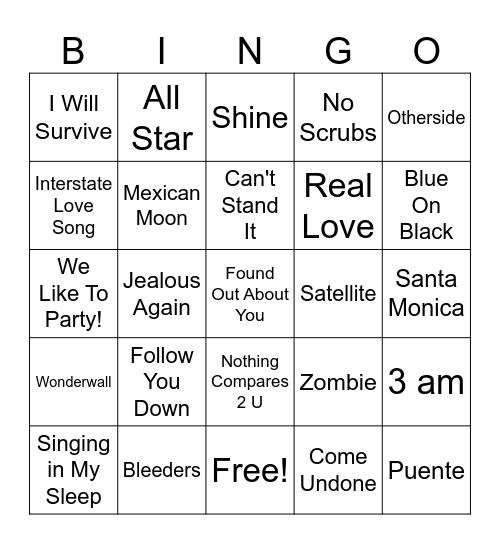 1990's #3A Bingo Card