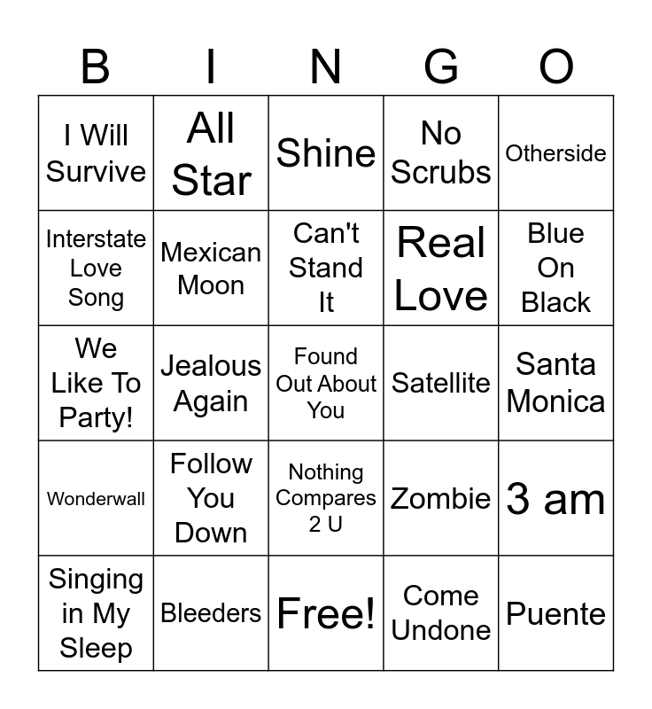 1990's #3A Bingo Card