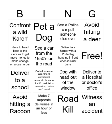 Delivery Driver Work Bingo Card