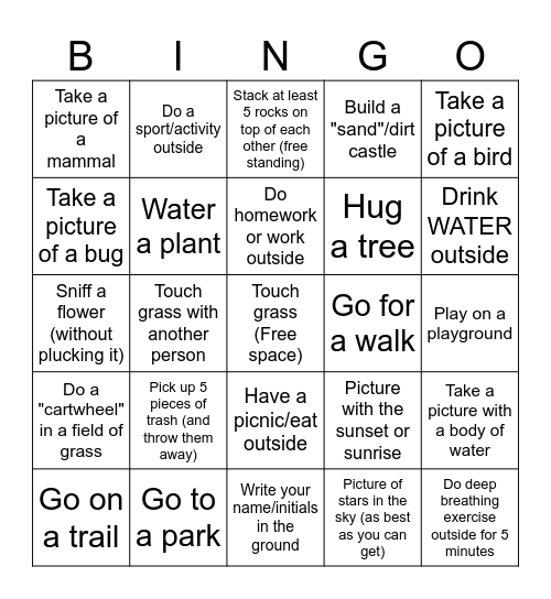 April Touch Grass Bingo Card