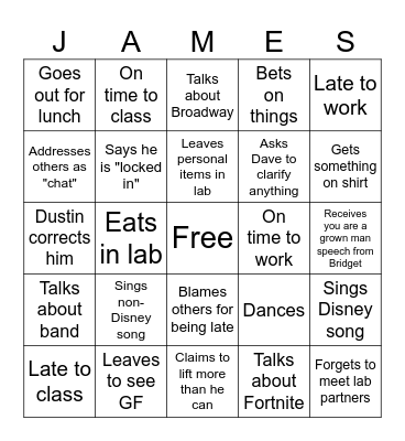 James Bingo Card