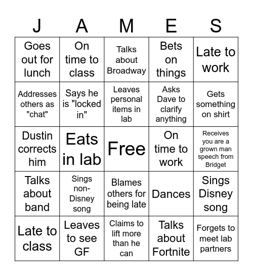 James Bingo Card