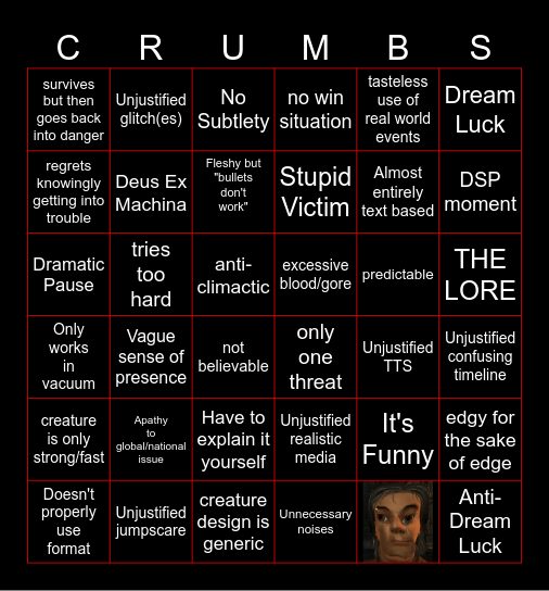 Cringehorror Bingo Card