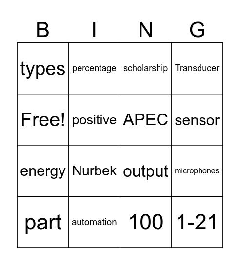 Transducer BINGO! Bingo Card